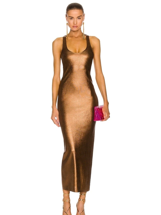 Tom Ford Dresses & Skirts - TOM FORD Glossy Racerback Midi Dress In Bronze Sm NWT